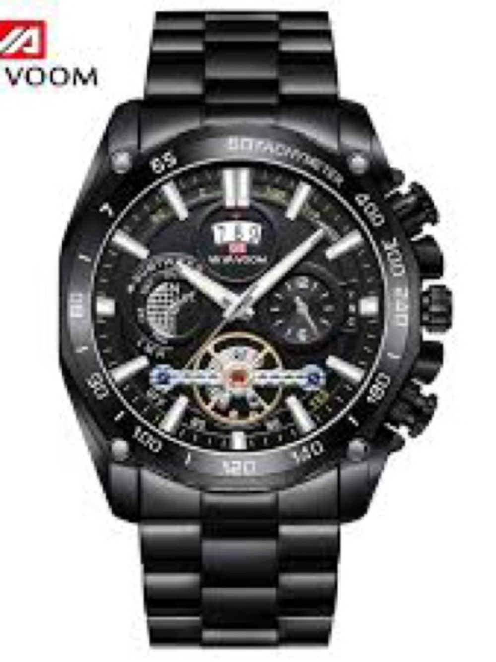 VA VA VOOM Model 2421
 Black Stainless Steel Chronograph Watch